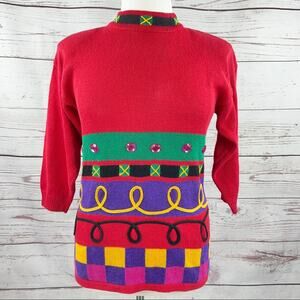 P'Galli Designs elf red rhinestone sweater